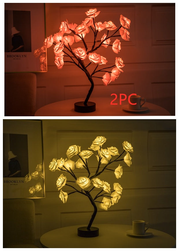 Shopi Vella rose flower LED night lamp with glowing pink and warm white illuminated roses for home storage decor