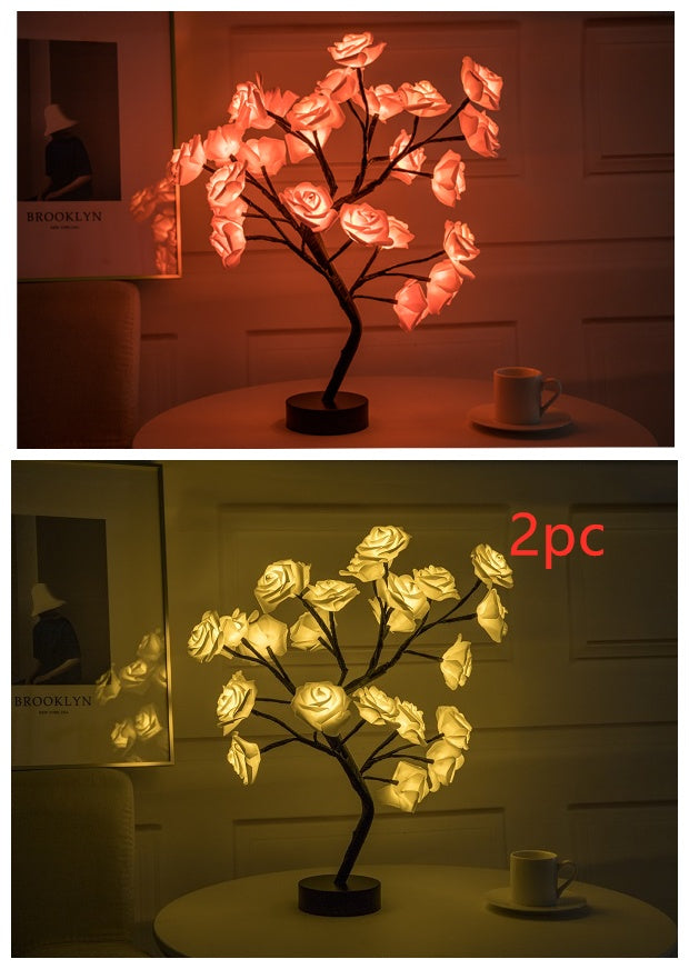 Shopi Vella rose flower LED night lamp on table emitting warm and soft light for home decor