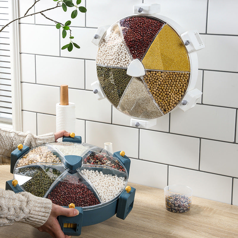 Shopi Vella rotating cereal dispenser for kitchen with multiple compartments for storing grains and beans