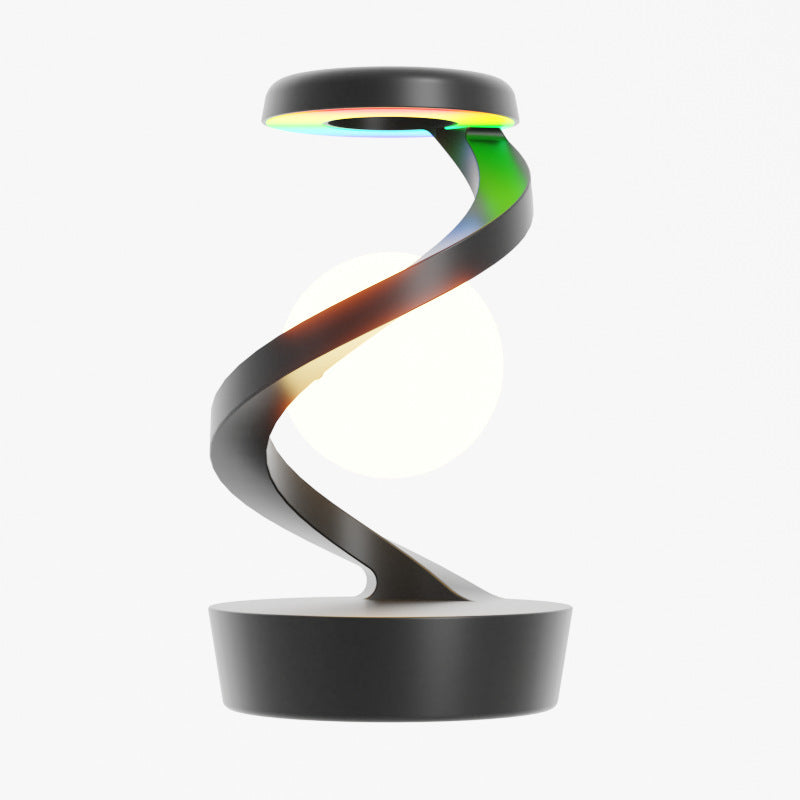 Shopi Vella rotating moon desk lamp with wireless charging and modern spiral design in black