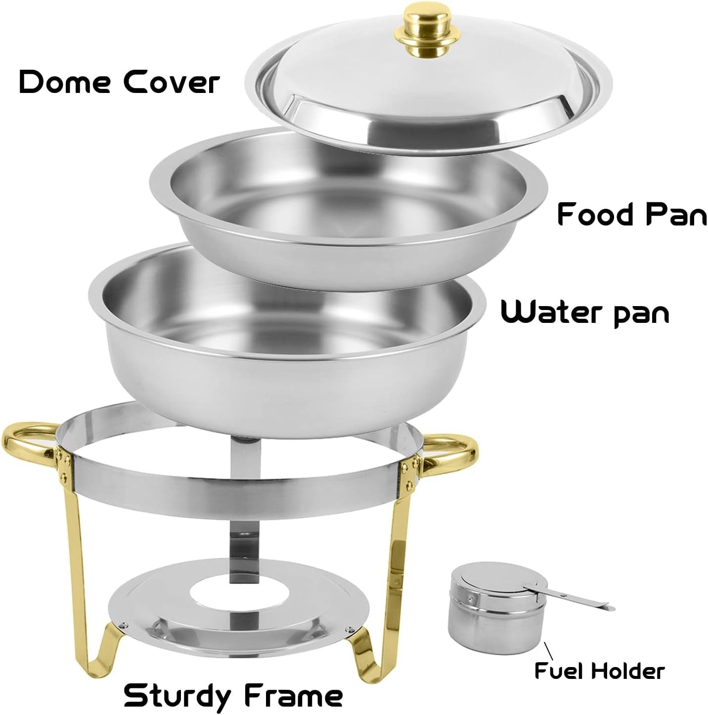 Shopi Vella round buffet catering dish set with stainless steel dome cover food pan water pan and fuel holder