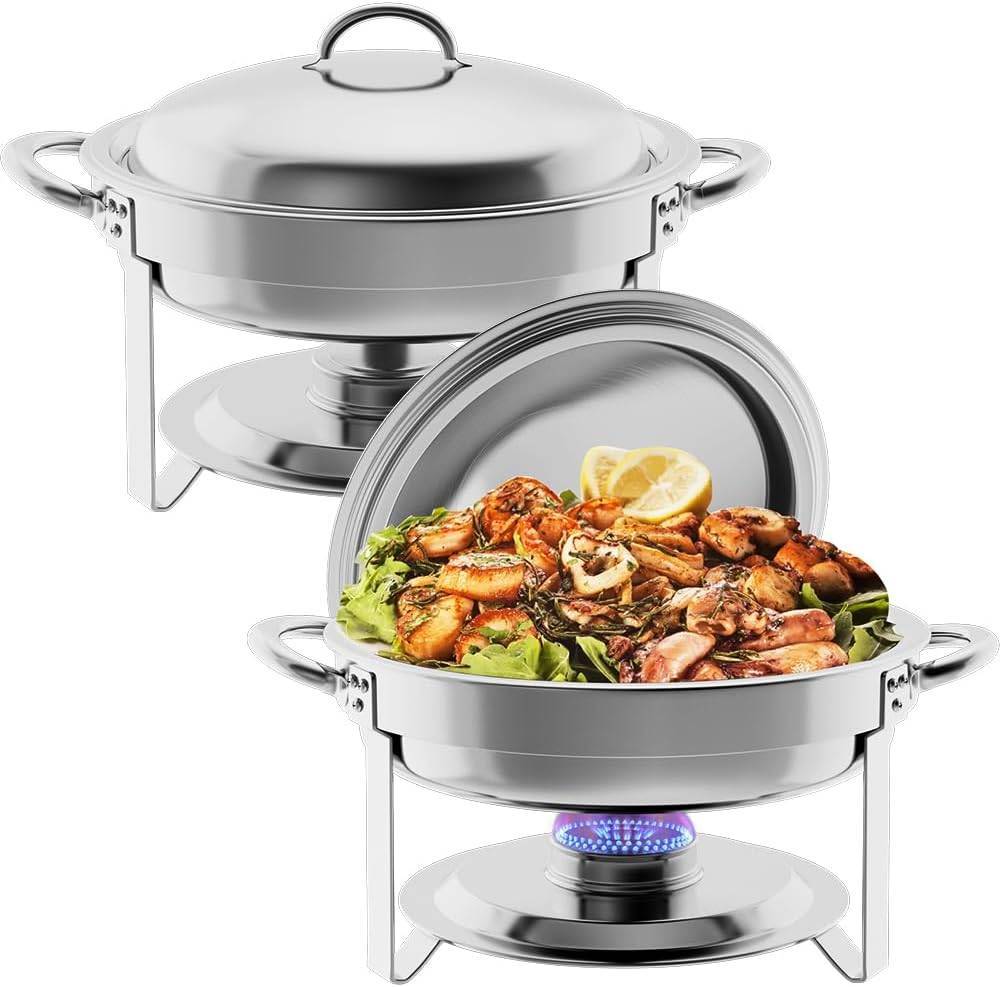 Shopi Vella stainless steel round buffet catering dish set with lid and warming stand