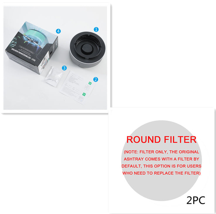 Shopi Vella smoke removal air purifier ashtray with round replacement filter and packaging for effective smoke cleaning