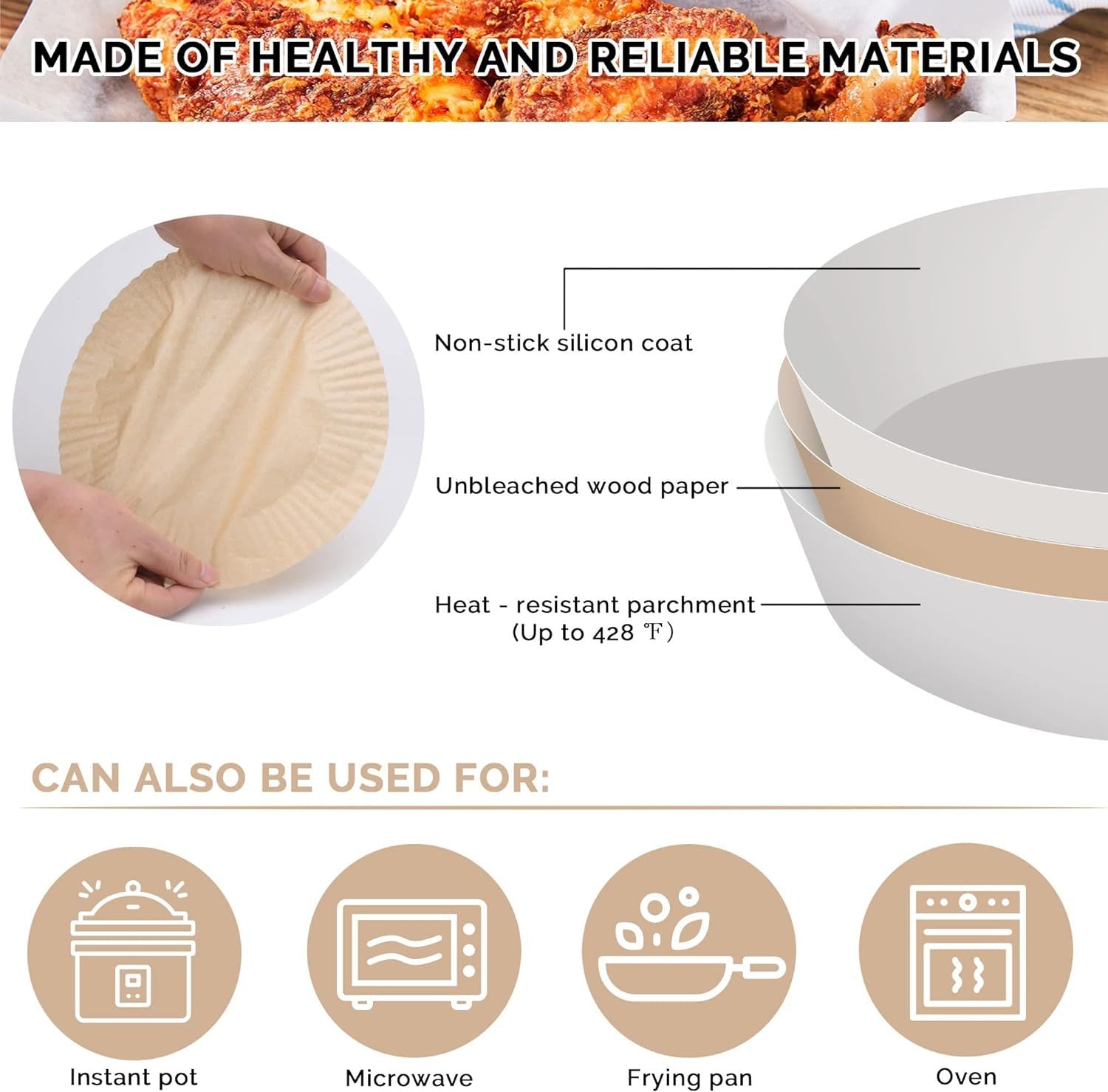 Shopi Vella round oil absorbing baking paper with non-stick silicon coat and heat resistant parchment