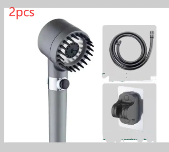Gray shower head set with stainless steel shower hose and wall mount holder