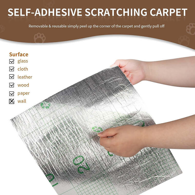 Shopi Vella self-adhesive cat scratch board with removable silver backing for multiple surfaces