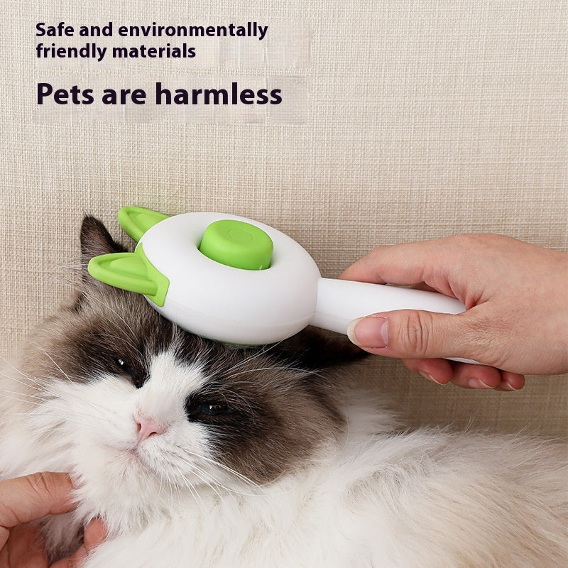 Shopi Vella self cleaning pet brush with green and white design grooming fluffy cat gently