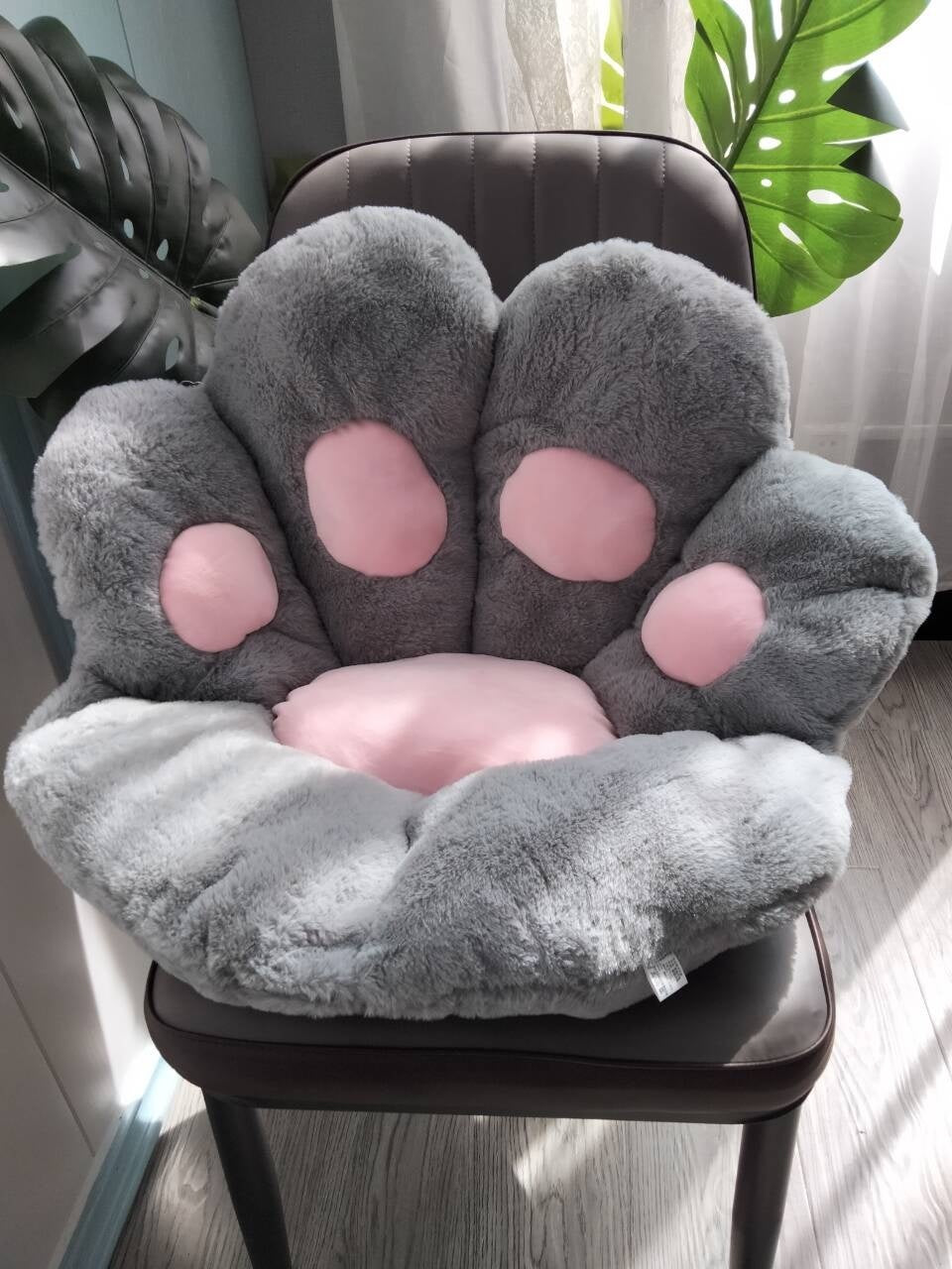 Shopi Vella semi surrounded cushion office chair in gray and pink plush for home storage comfort