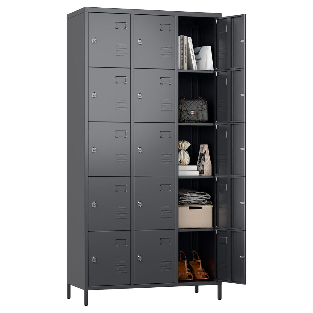 Shopi Vella grey metal employee lockers for office with multiple compartments storing bags shoes and books