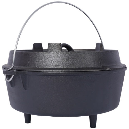 Shopi Vella outdoor camping deep pot cast iron with lid and handle for cooking over fire