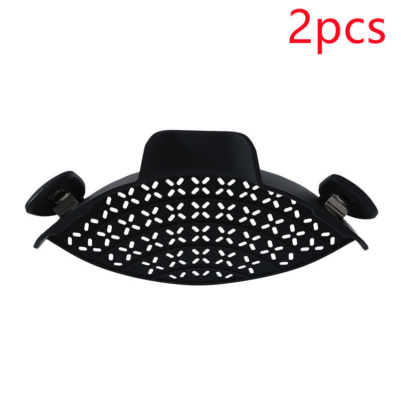 Shopi Vella black silicone pot side drain stopper with perforated design and clips, set of 2