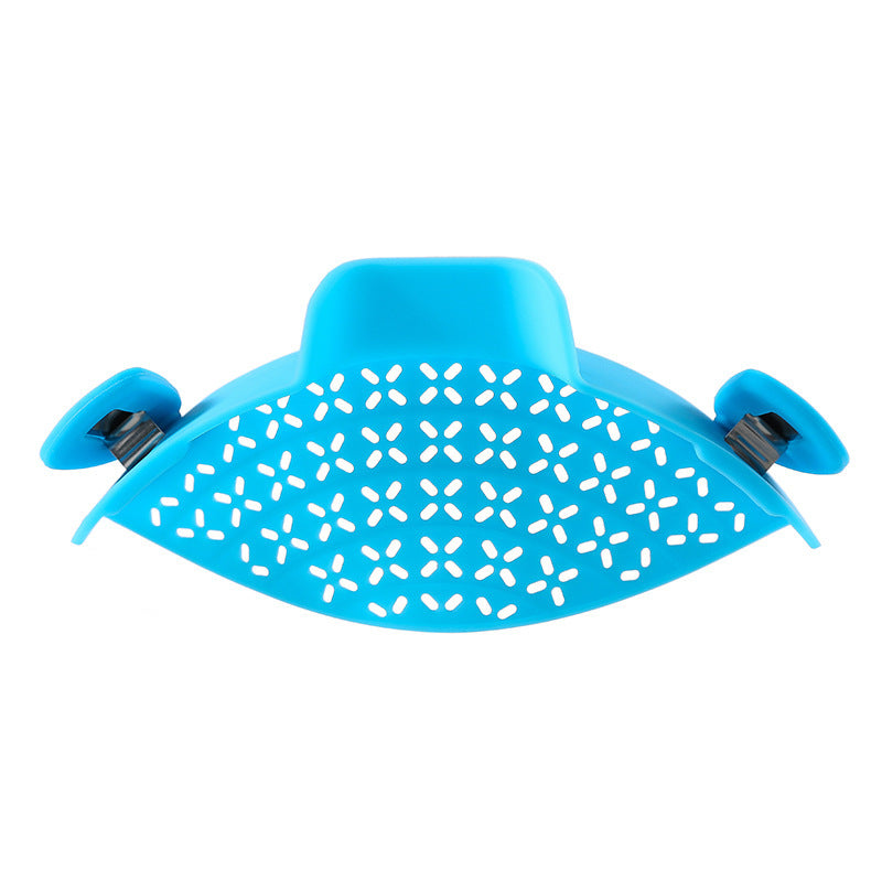 Blue Shopi Vella silicone pot side drain stopper with adjustable clips for kitchen storage