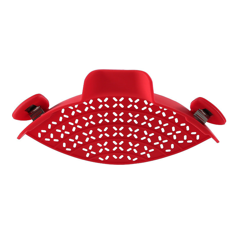 Shopi Vella red silicone pot side drain stopper for easy straining and draining in the kitchen