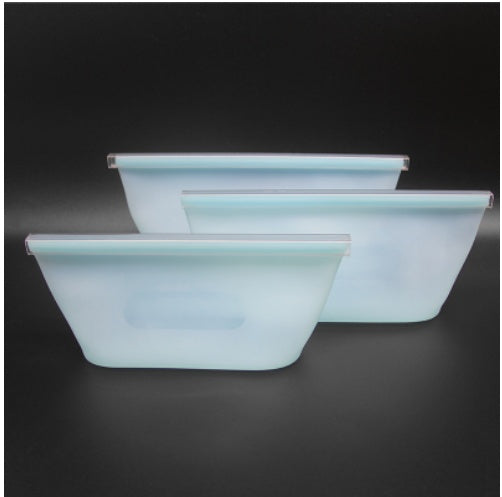 Shopi Vella reusable silicone food storage bags in three sizes with airtight seals
