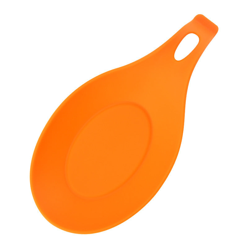Orange silicone spoon rest for kitchen with handle and oval shape from My Store