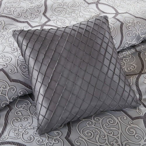 Shopi Vella silver comforter set king with decorative quilted pillow and patterned bedding