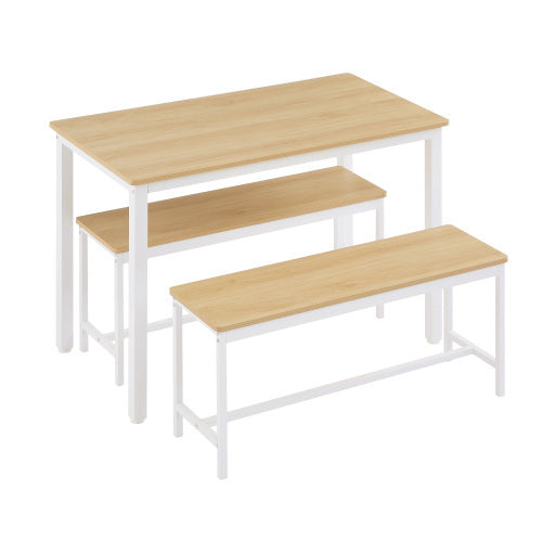 Shopi Vella kitchen table counter with chairs set featuring wooden tops and white metal frames