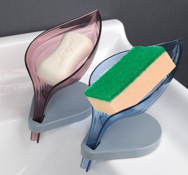 Shopi Vella sink sponge drain box with leaf-shaped holders for soap and sponge on bathroom sink