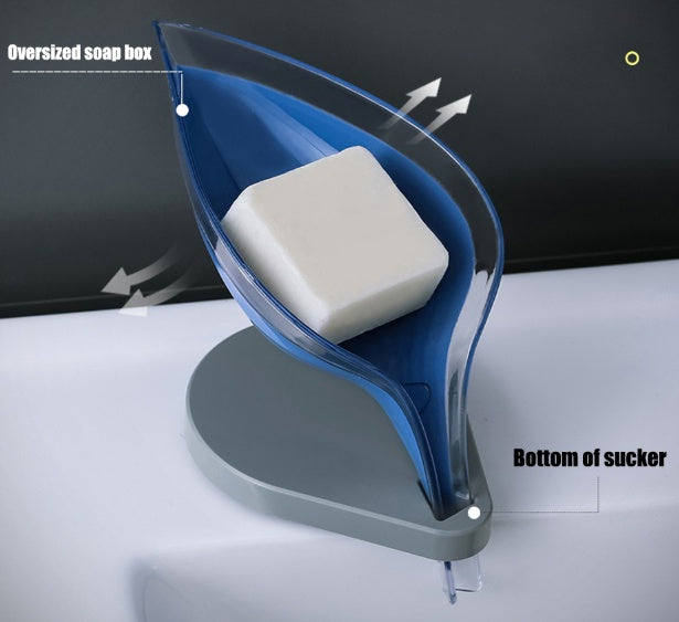 Blue and gray sink sponge drain box with oversized soap box and bottom suction for bathroom storage