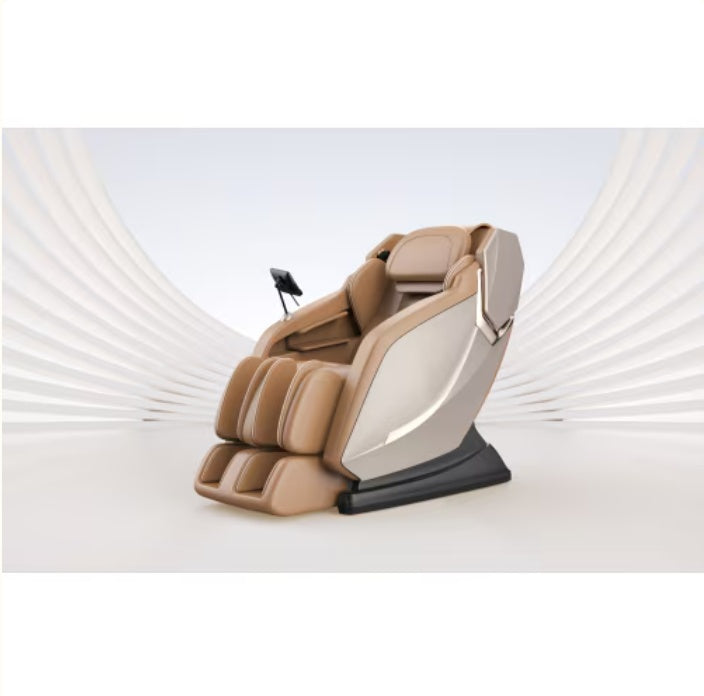Shopi Vella SL-track massage chair with voice control in brown and white for full body relaxation