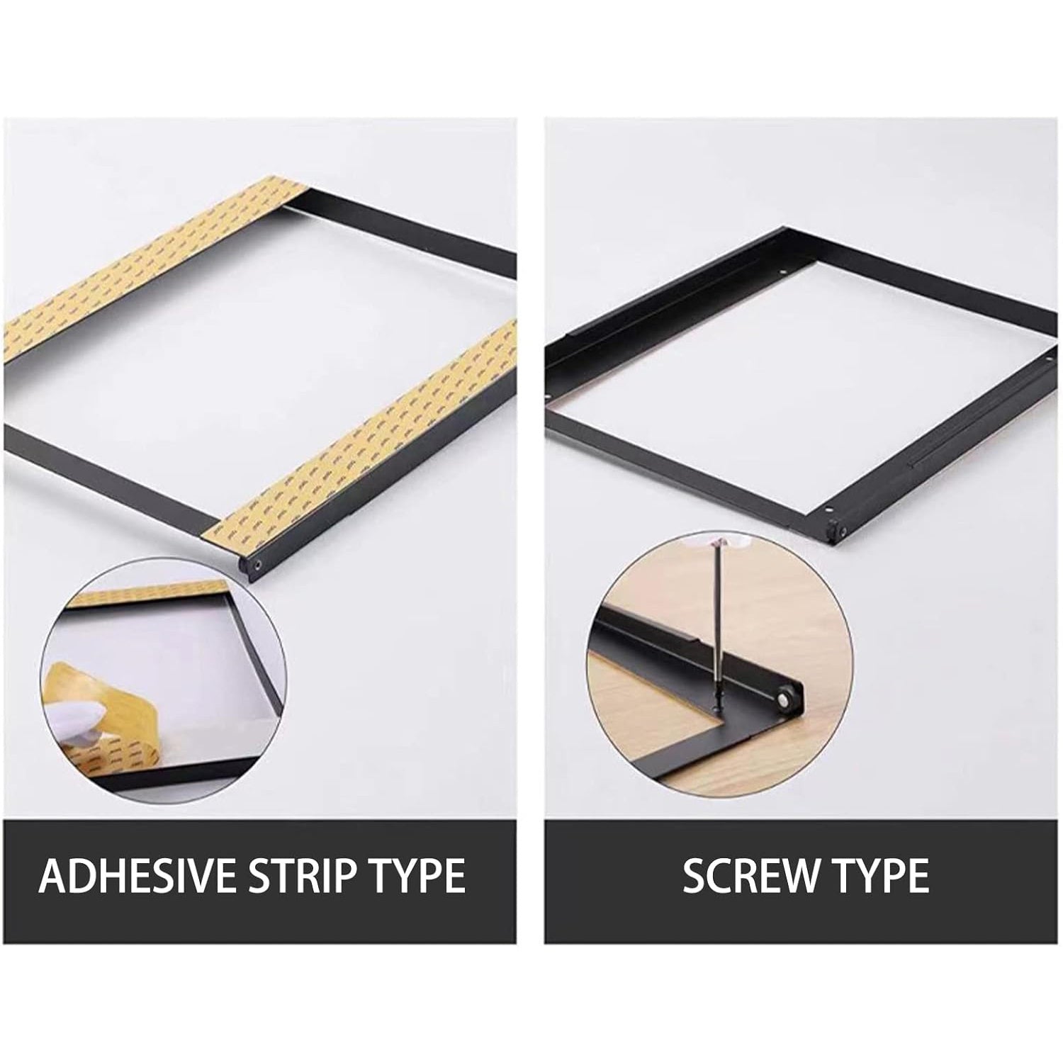 Shopi Vella sliding drawer storage rack for kitchen showing adhesive strip and screw type frame options