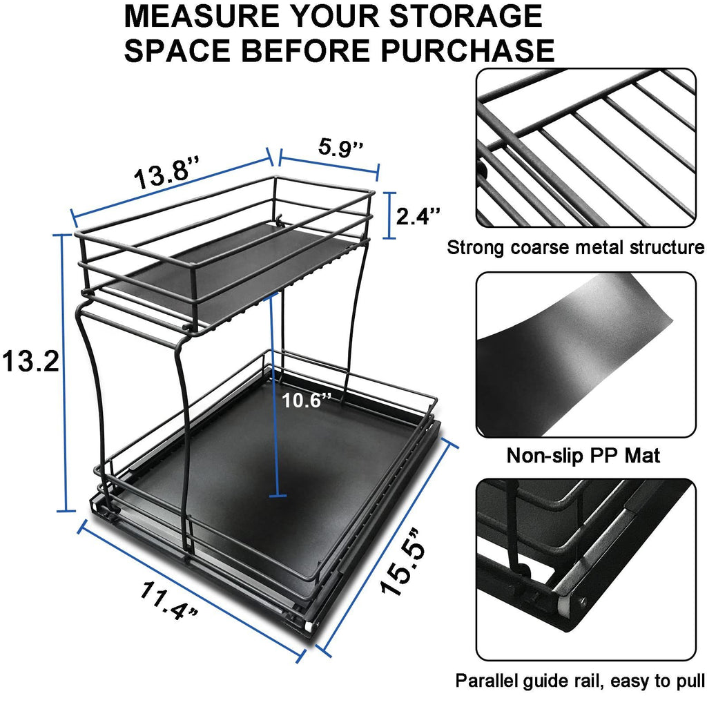 Shopi Vella sliding drawer storage rack for kitchen with strong metal structure and non slip mat
