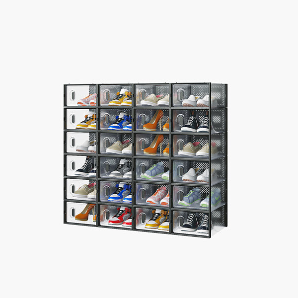 Shopi Vella small shoebox organizer for closet with transparent compartments holding various shoes