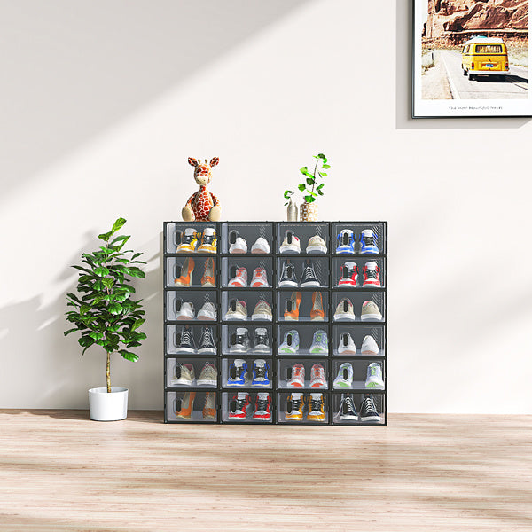 Shopi Vella small shoebox organizer for closet with transparent compartments holding various sneakers