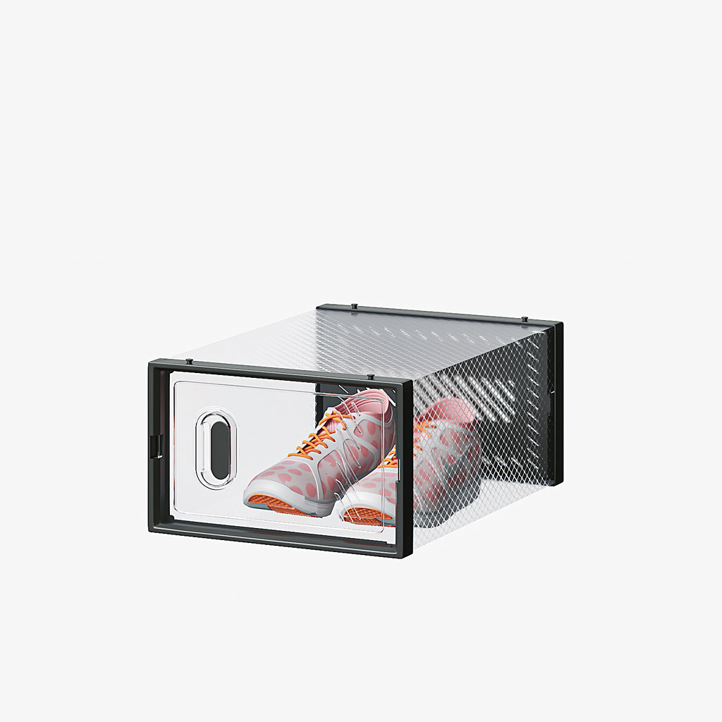Shopi Vella small stackable shoebox set with transparent design holding a pair of athletic shoes
