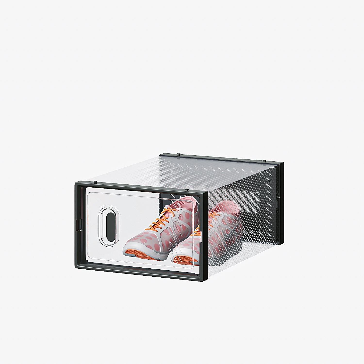 Shopi Vella small stackable shoebox set with transparent design holding a pair of athletic shoes