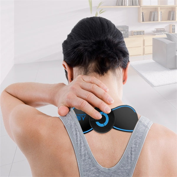 Person using smart cervical spine massager on neck for pain relief and muscle relaxation
