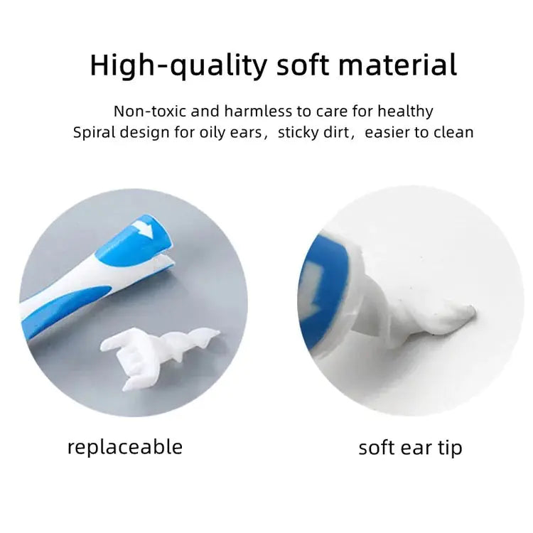 Smart silicone ear wax remover with replaceable soft ear tip and spiral design for safe cleaning