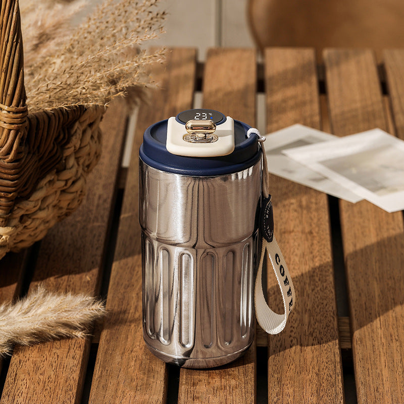 Shopi Vella smart thermal coffee mug with digital temperature display and stainless steel body