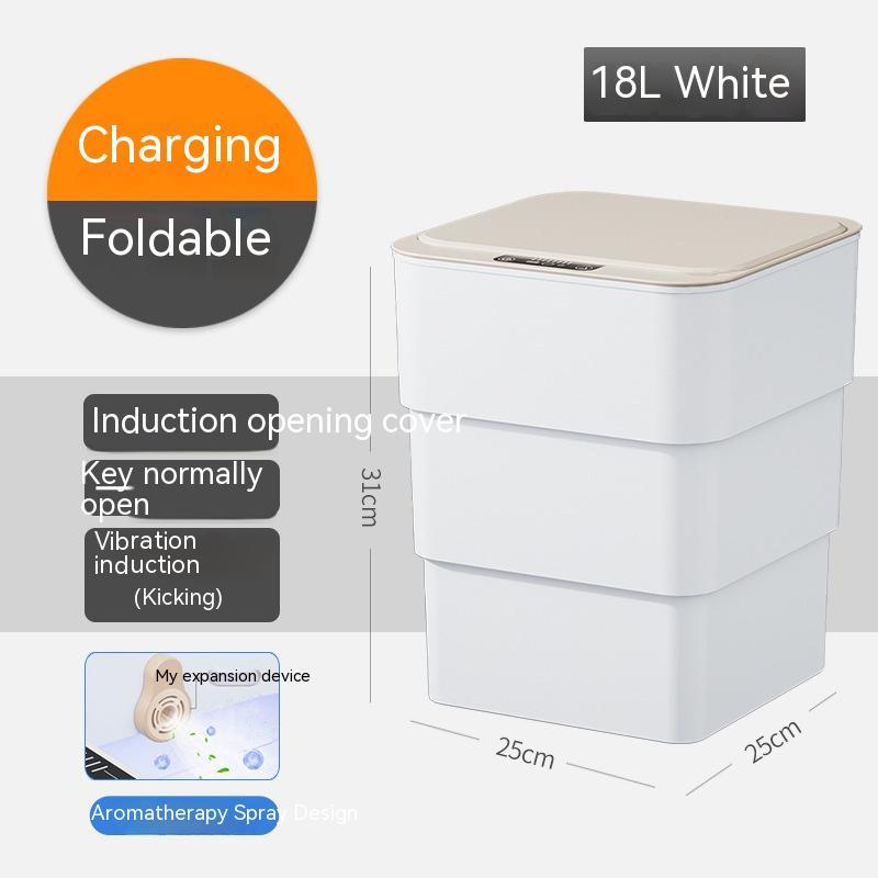 Shopi Vella 18L white smart trash can with lid featuring foldable design and induction opening cover