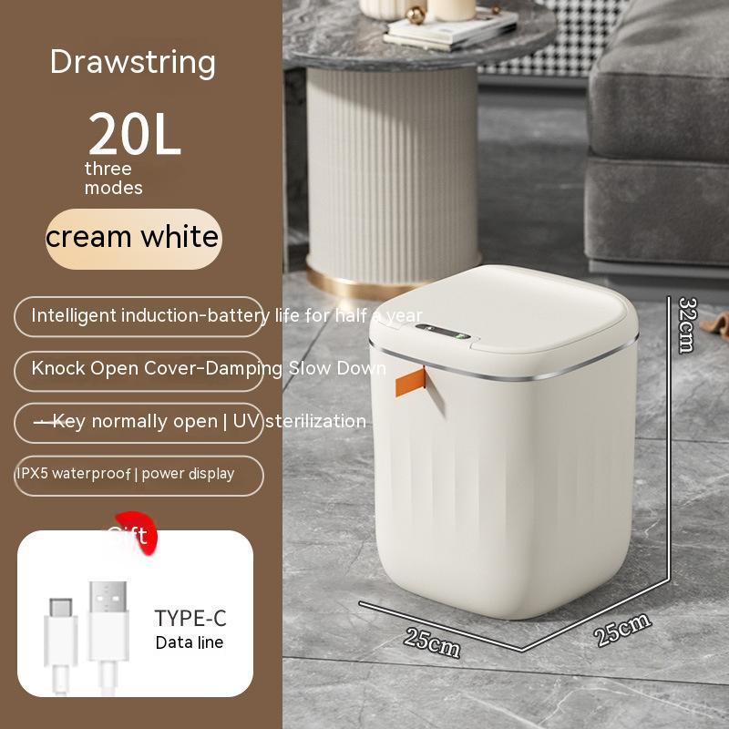 Shopi Vella smart trash can with lid in cream white with 20L capacity and intelligent induction for bathroom storage