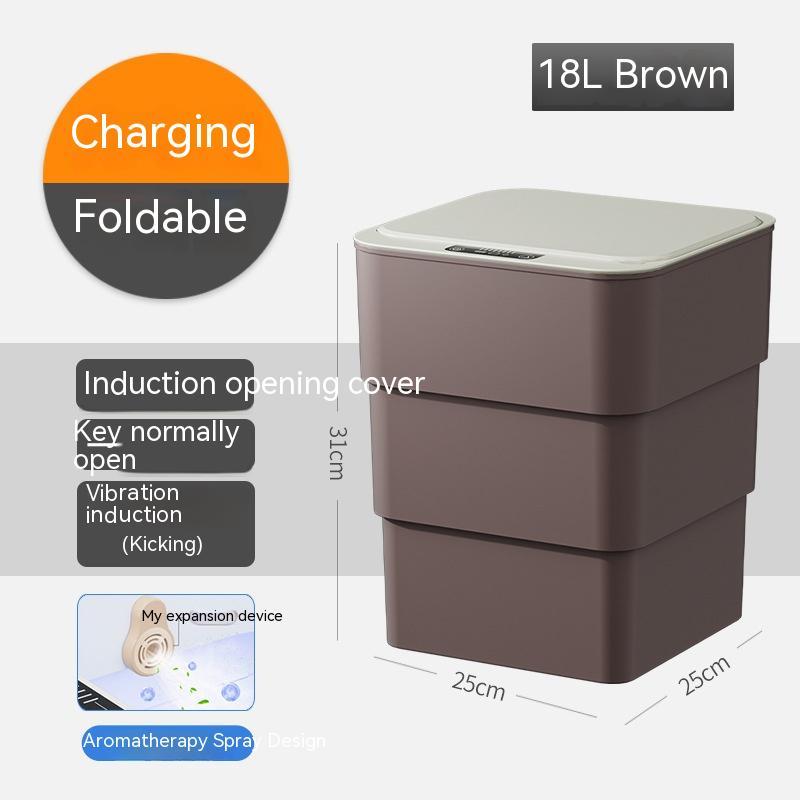 Shopi Vella 18L brown smart trash can with lid featuring induction opening cover and foldable design