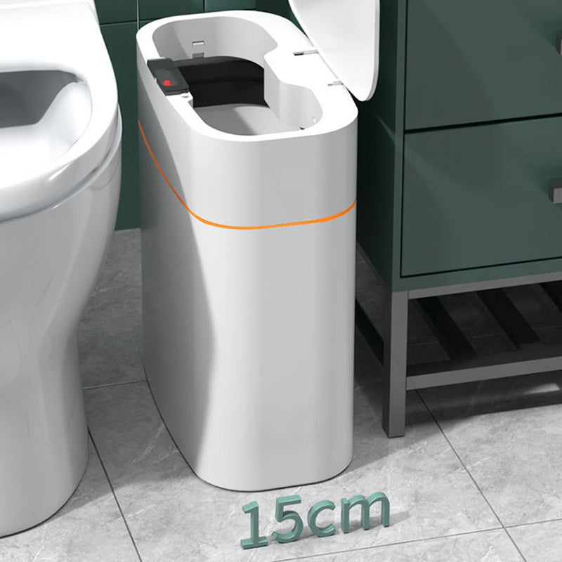 Shopi Vella smart trash can with lid in white slim design for bathroom storage next to toilet