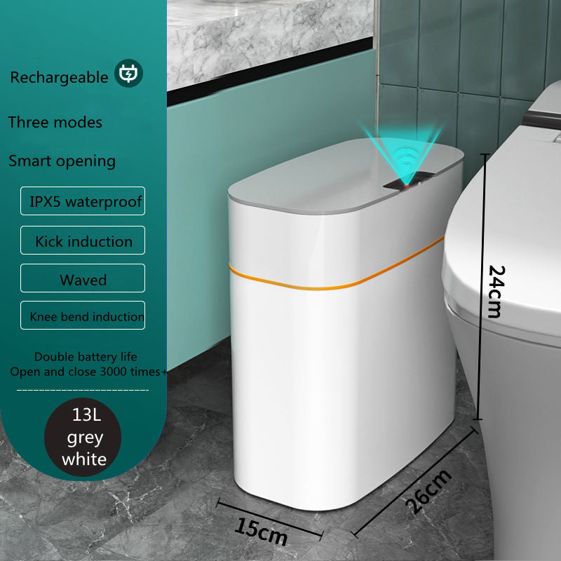 Shopi Vella smart trash can with lid in white grey for bathroom storage with touchless smart opening