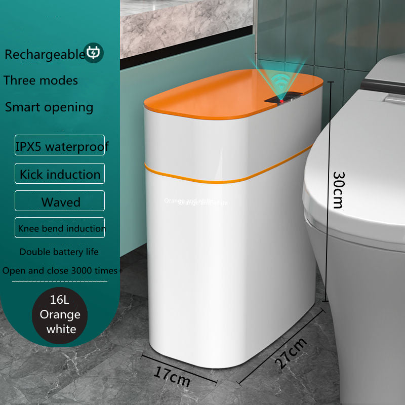 Shopi Vella smart trash can with lid 16L white and orange waterproof motion sensor for bathroom storage