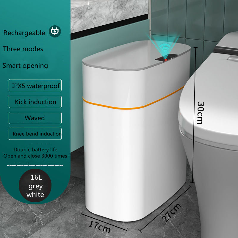 Shopi Vella smart trash can with lid in grey white color with 16L capacity and smart opening modes