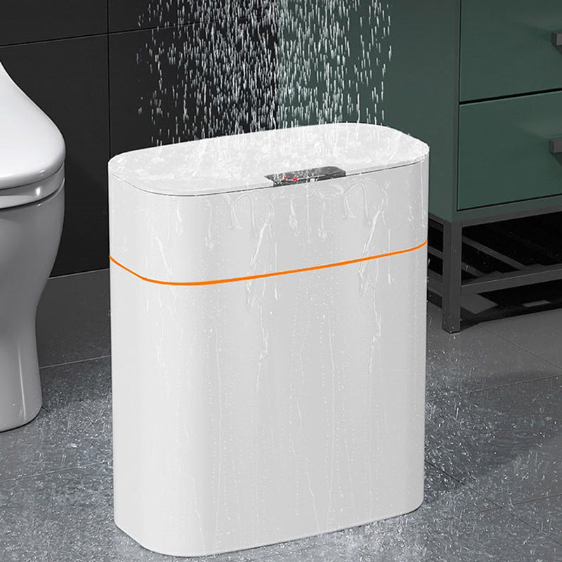 Shopi Vella smart trash can with lid in white, water-resistant bathroom storage solution near toilet