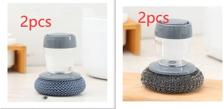 Shopi Vella 2pcs soap dispensing kitchen brush set with round scrubbers for efficient cleaning