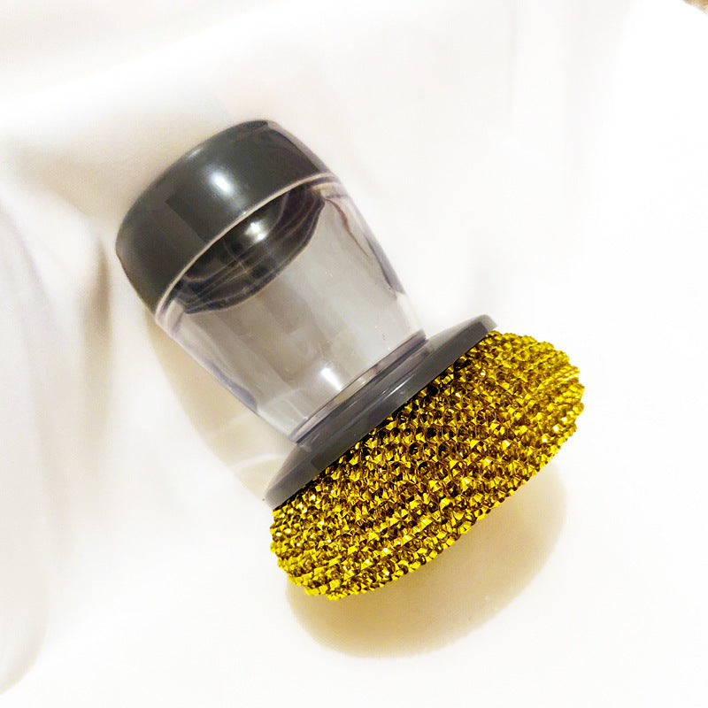 Shopi Vella soap dispensing kitchen brush with gold scrubber and black soap container for kitchen cleaning