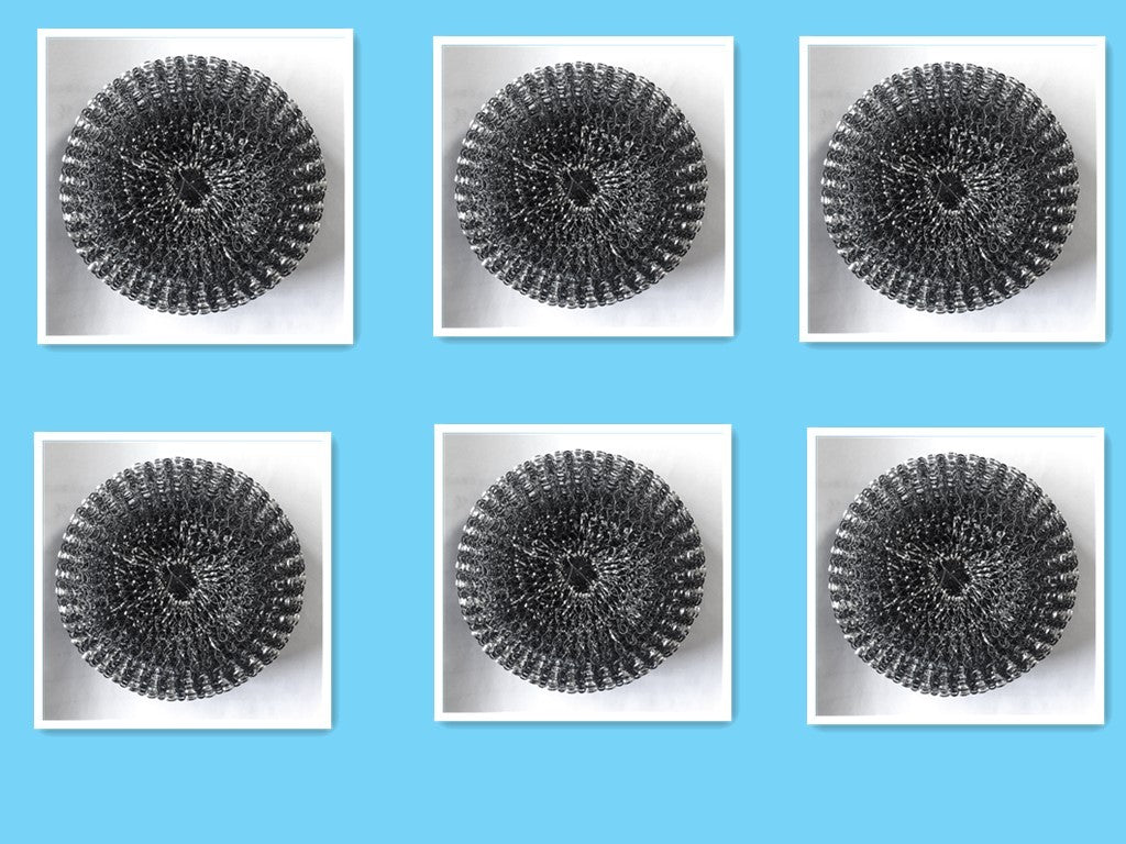 Set of six replacement heads for soap dispensing kitchen brush in black steel bristles