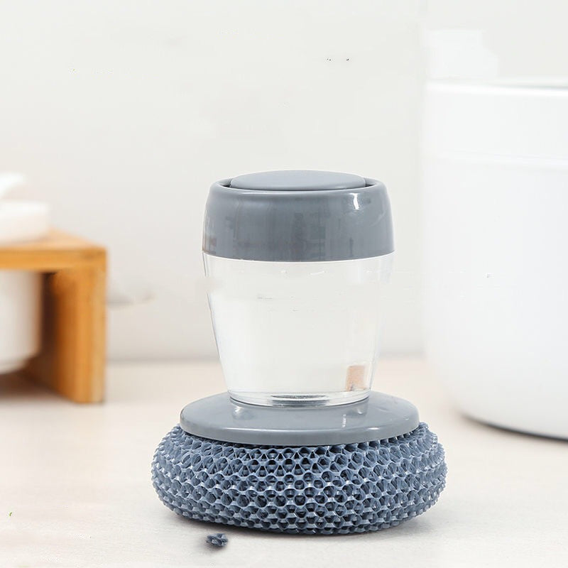 Shopi Vella soap dispensing kitchen brush with gray handle and textured scrubber for efficient cleaning