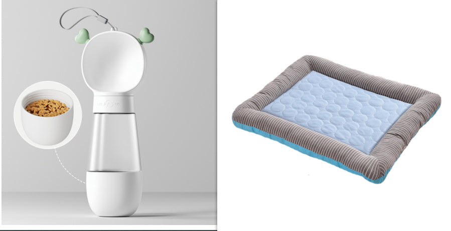 Soft dog cooling blanket for summer in blue and gray with quilted center and striped border