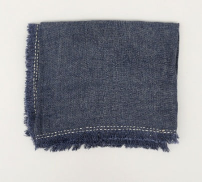Shopi Vella dark blue cushion cover resembling a soft living room blanket for adults with fringed edges