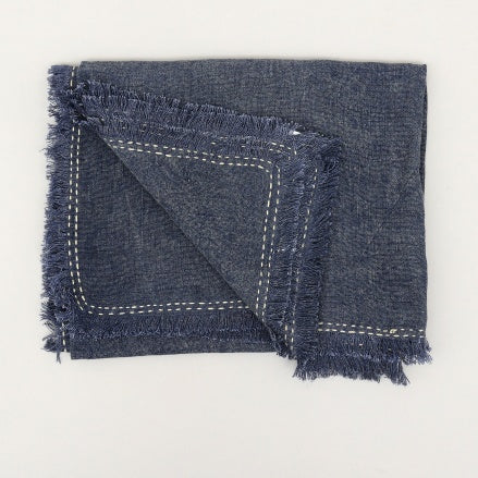 Shopi Vella cushion cover in dark blue with fringed edges and soft living room blanket for adults design