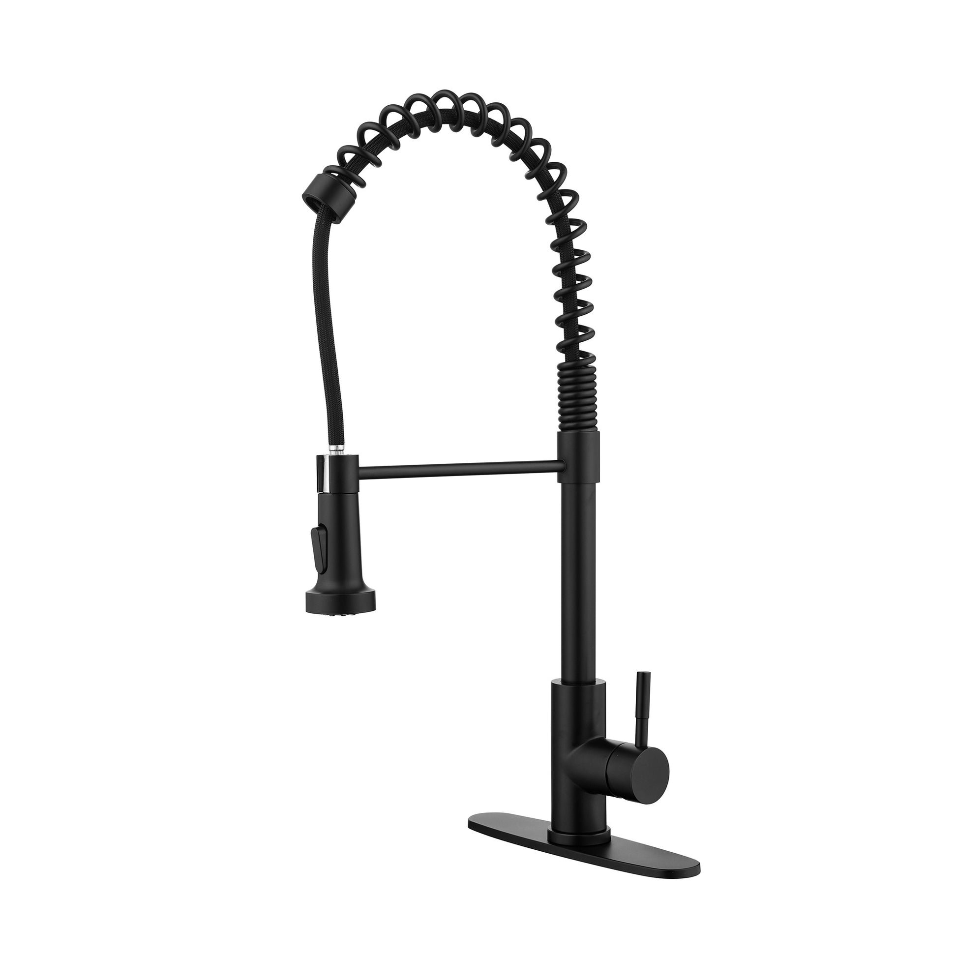 Modern black solid brass kitchen faucet with flexible spring spout and single lever handle