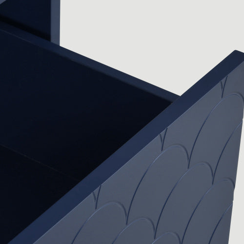 Shopi Vella solid wood bedside tables close-up showing drawer and decorative side pattern